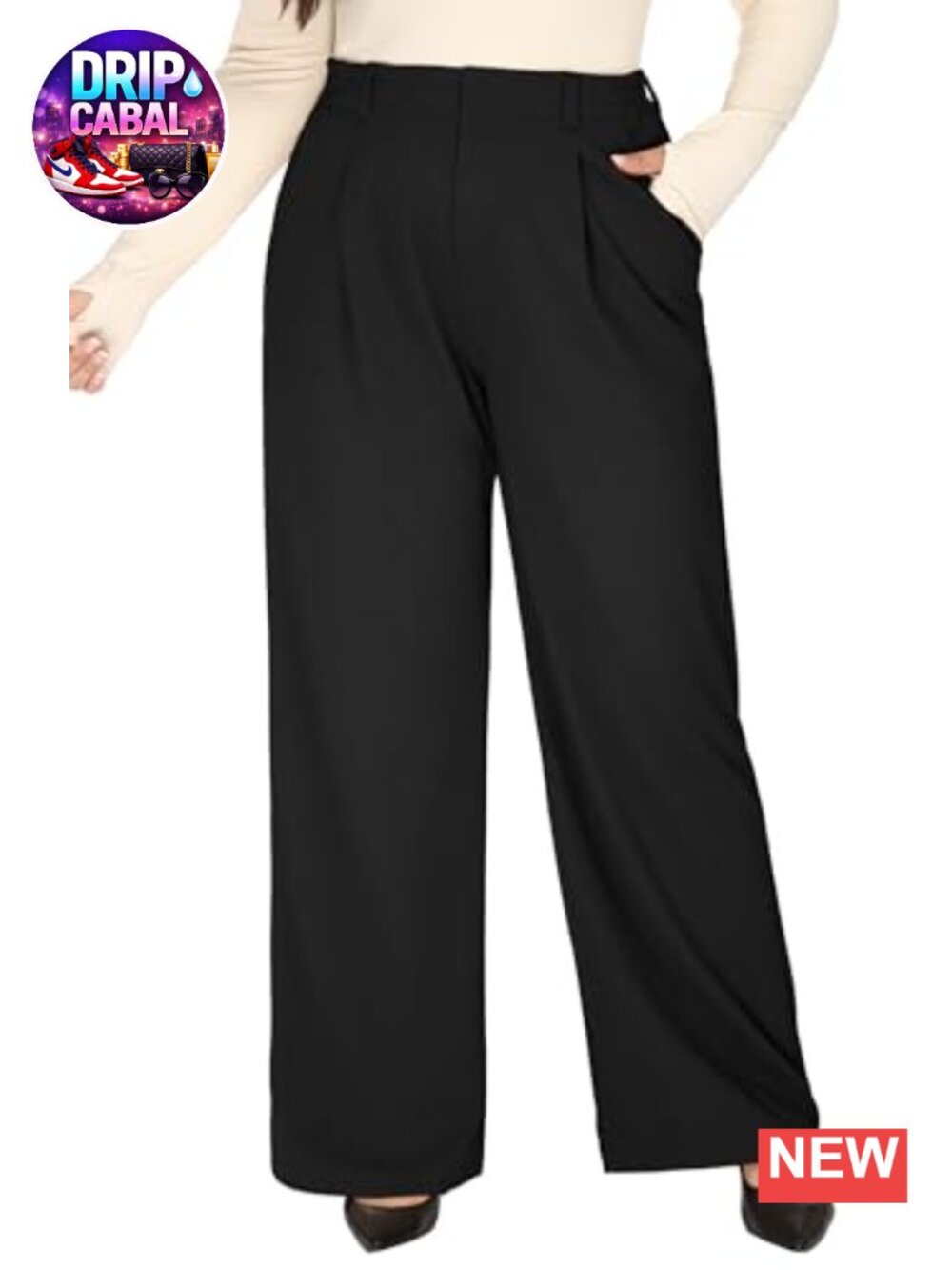 Plus Size Pull On Wide Leg Work Pants Women High Waisted Dress Pants Business